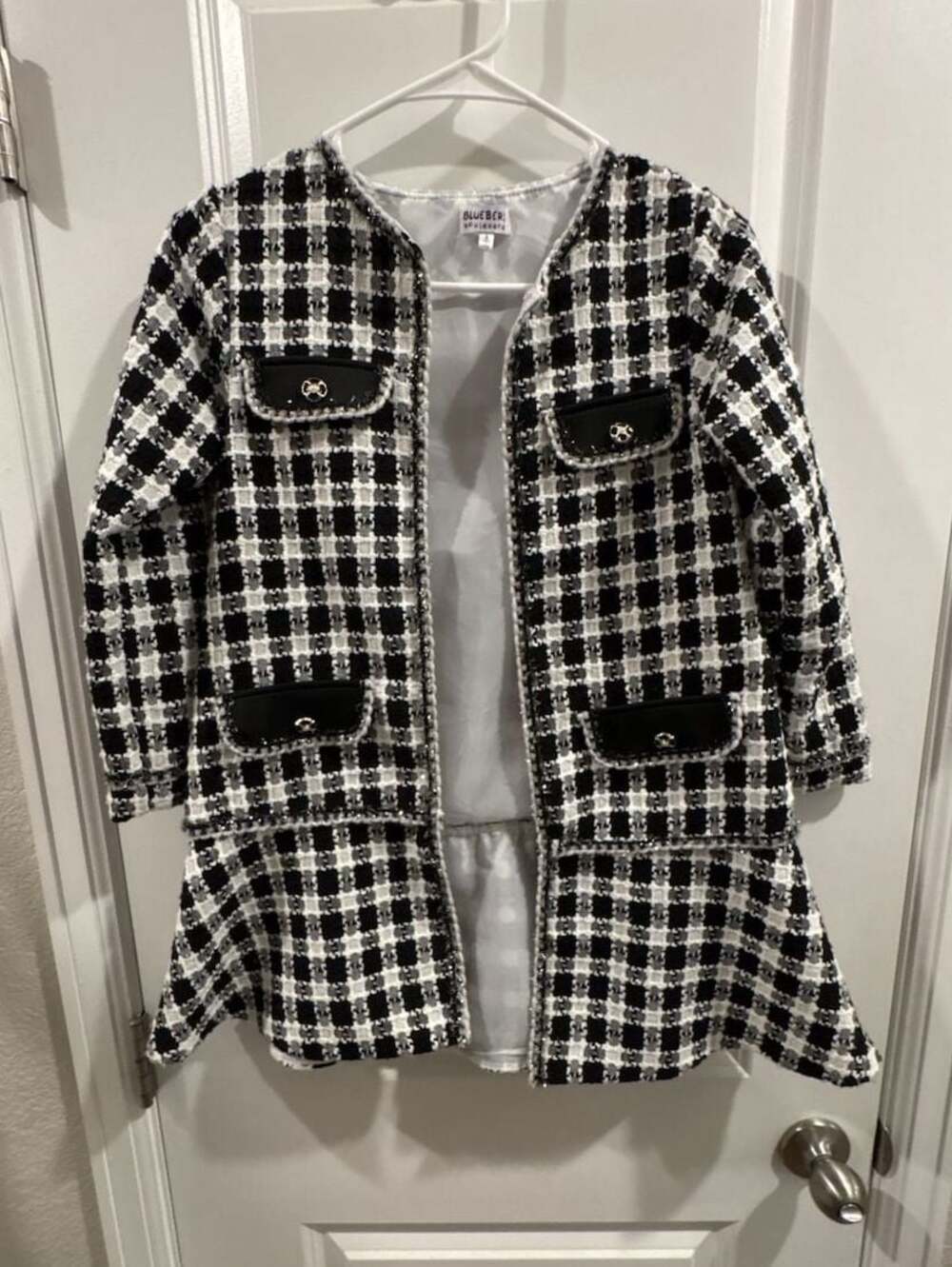 Blueberi Boulevard Black and White Tweed Peplum Jacket Size 8